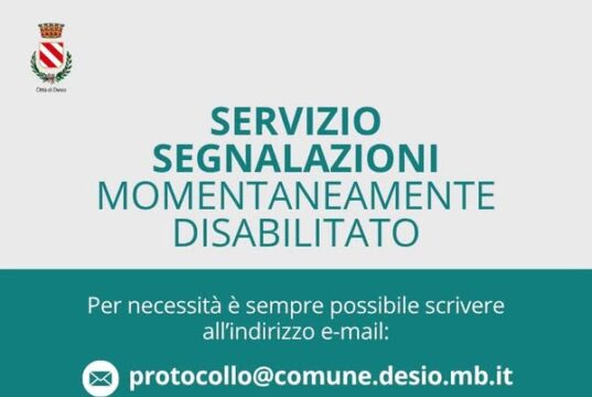 Desio, servizio segnalazioni momentaneamente disabilitato: ecco come contattare il Comune