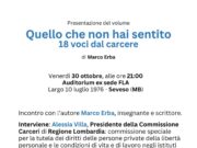 Seveso: al via la rassegna “Autunno d’autore” con Marco Erba e le sue “18 voci dal carcere”
